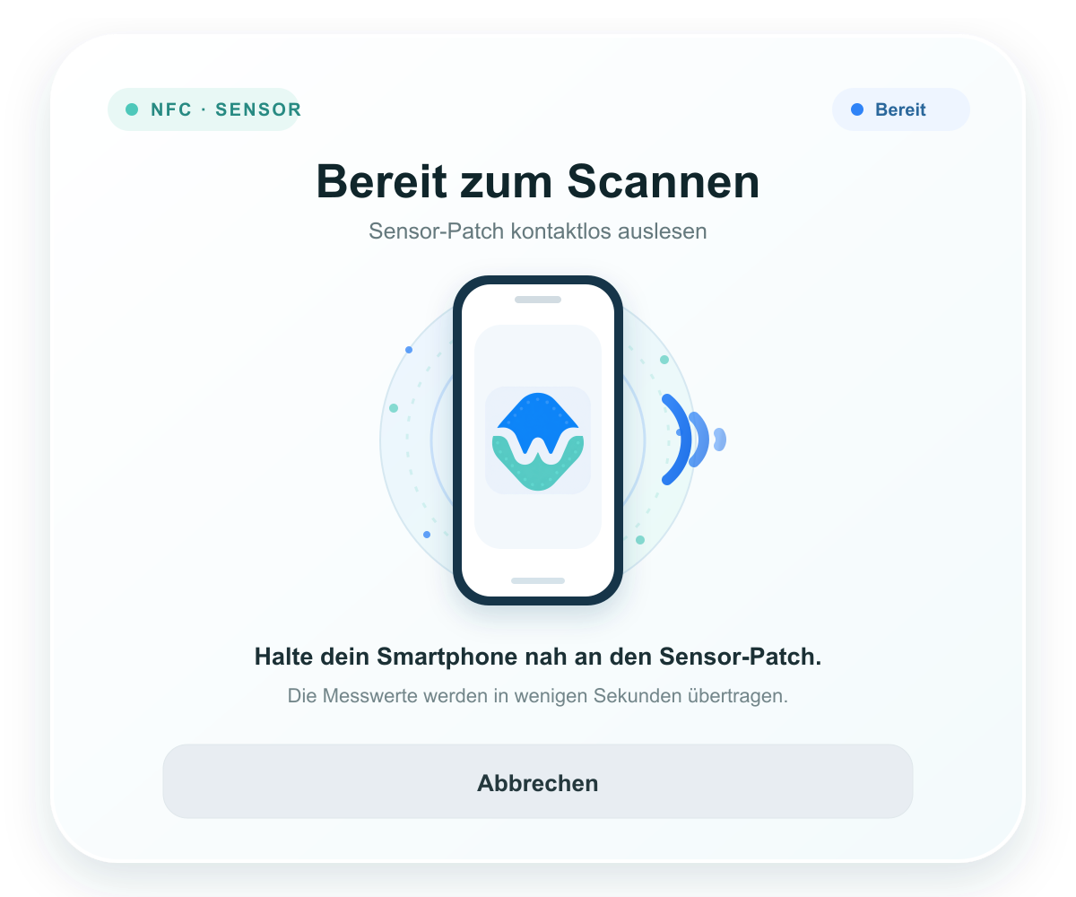 Ready to scan app view for contactless sensor-patch readout